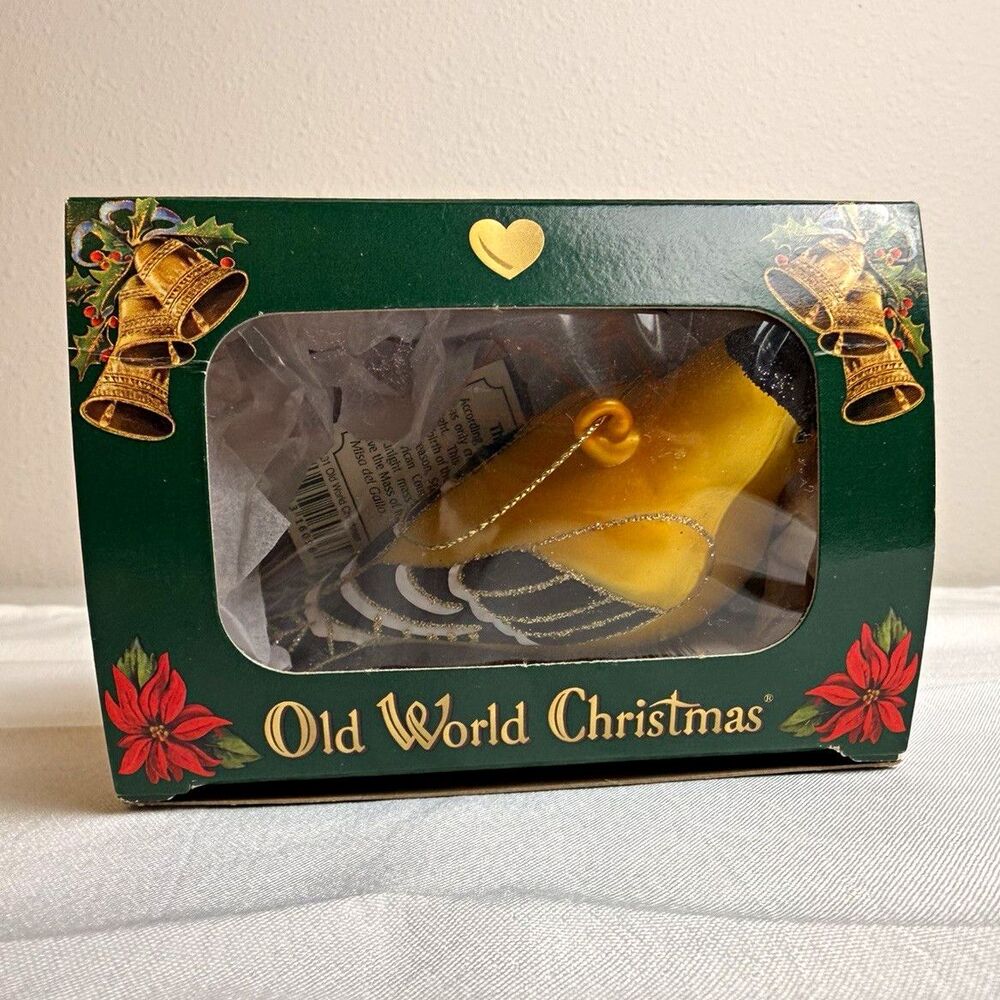 Old World Christmas Goldfinch Bird Glass Hanging Ornament, Gold/Black, C346
